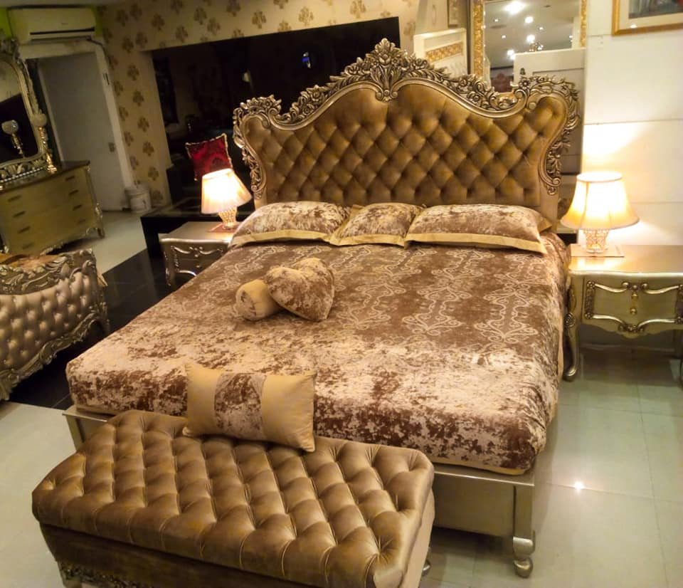 Sheesham Wood Bed Set – Solid Wooden Bedroom Furniture with Side Tables & Dressing Table