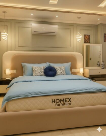 Modera Bed Set with Dressing and Side Tables - Beige Off White