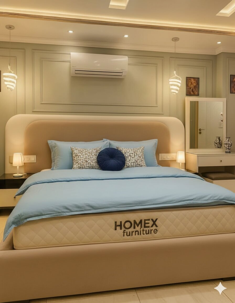 Modera Bed Set with Dressing and Side Tables - Beige Off White